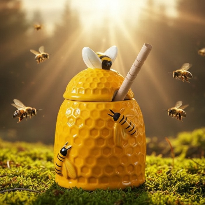 ظرف عسل سرامیکی طرح کندو مدل BeeHive